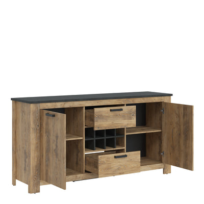 Rapallo 2 Door 2 Drawer Sideboard with Wine Rack in Chestnut and Matera Grey – FTG, view 3