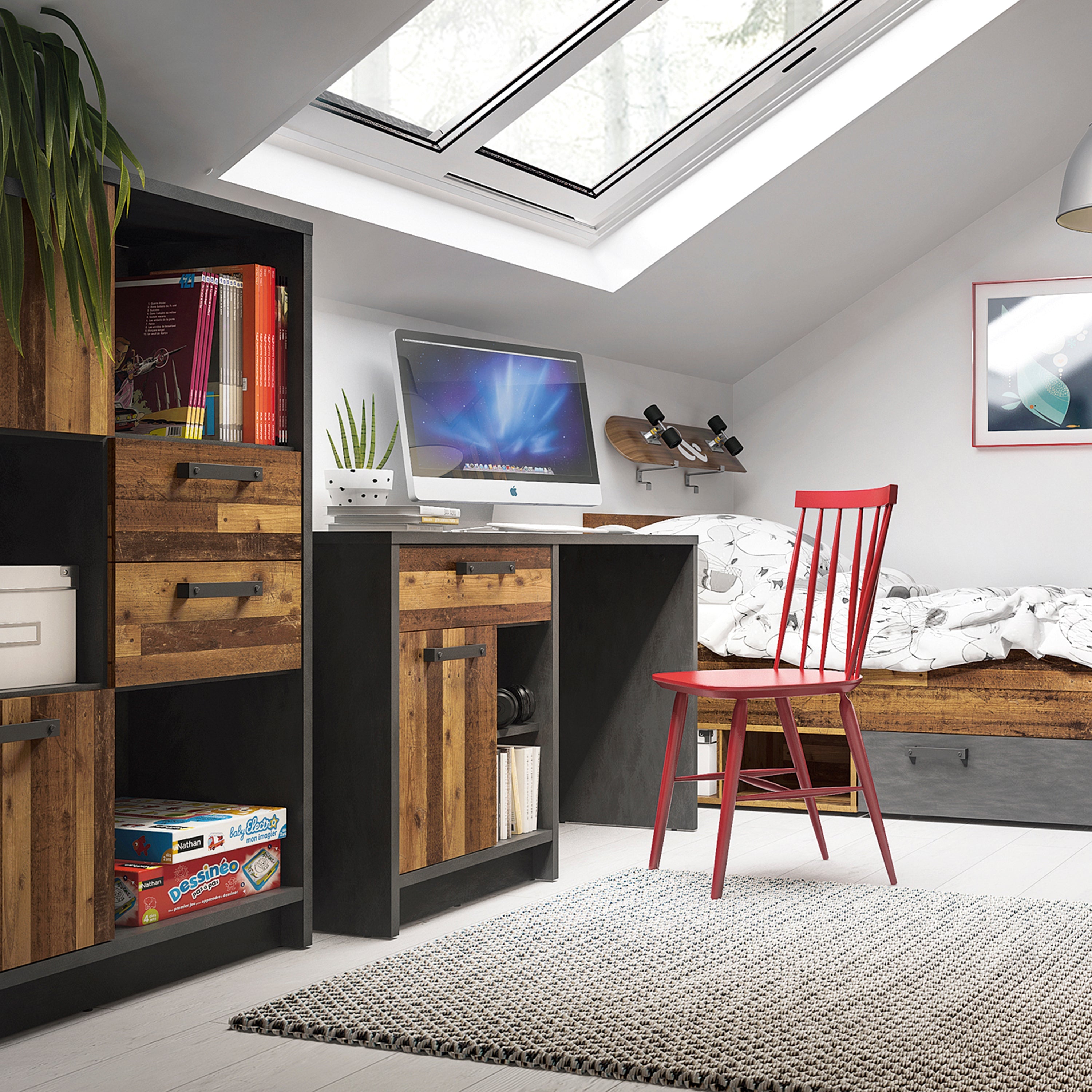 Brooklyn Desk with 1 Door and 1 Drawer in Walnut and Dark Matera Grey – FTG, view 5