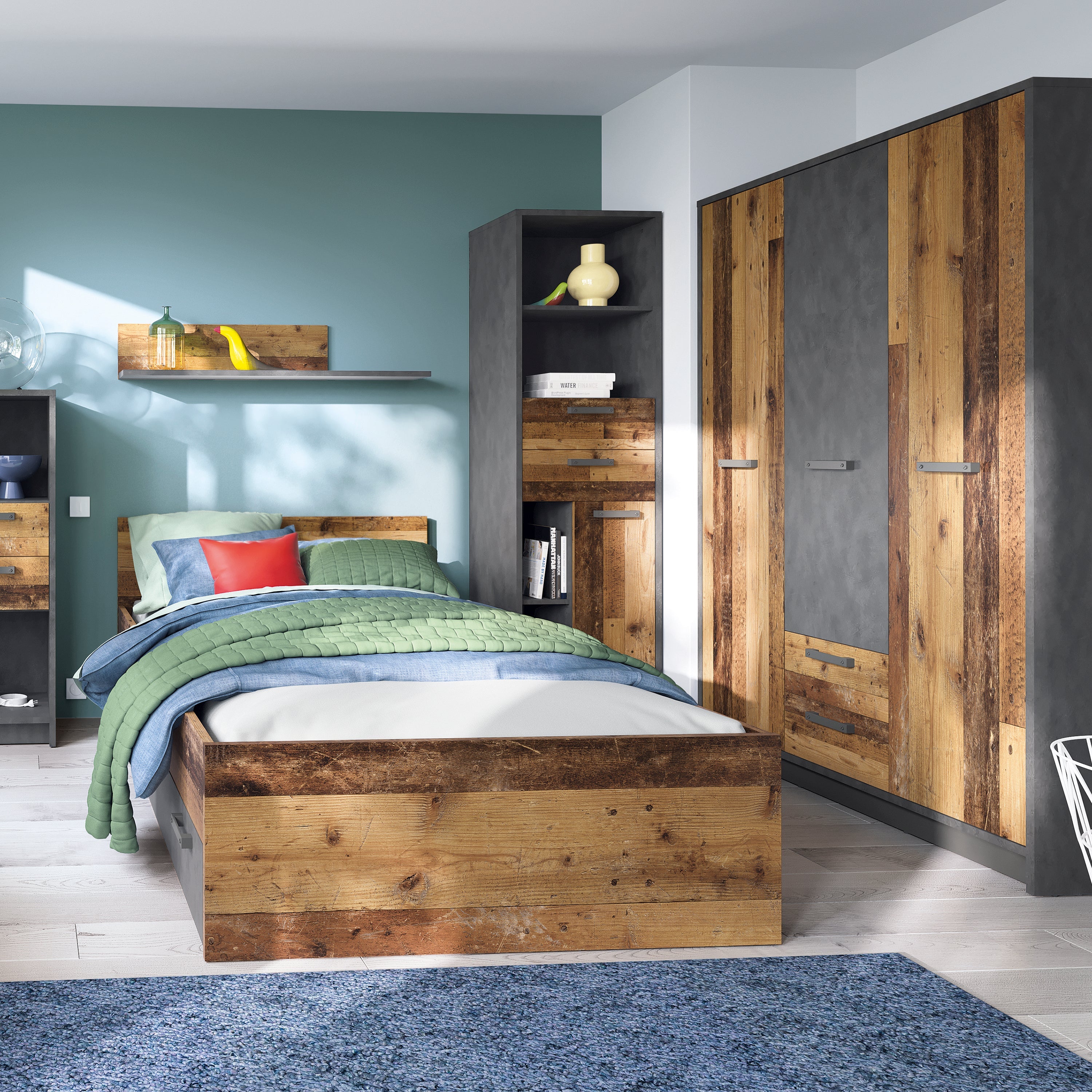 Brooklyn Bookcase in Walnut and Dark Matera Grey – FTG, view 5