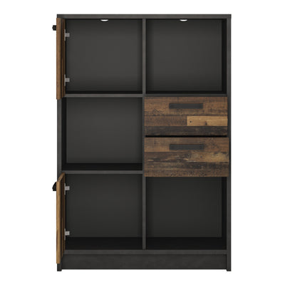 Brooklyn Low Bookcase with 2 Doors and 2 Drawers in Walnut and Dark Matera Grey – FTG, view 2