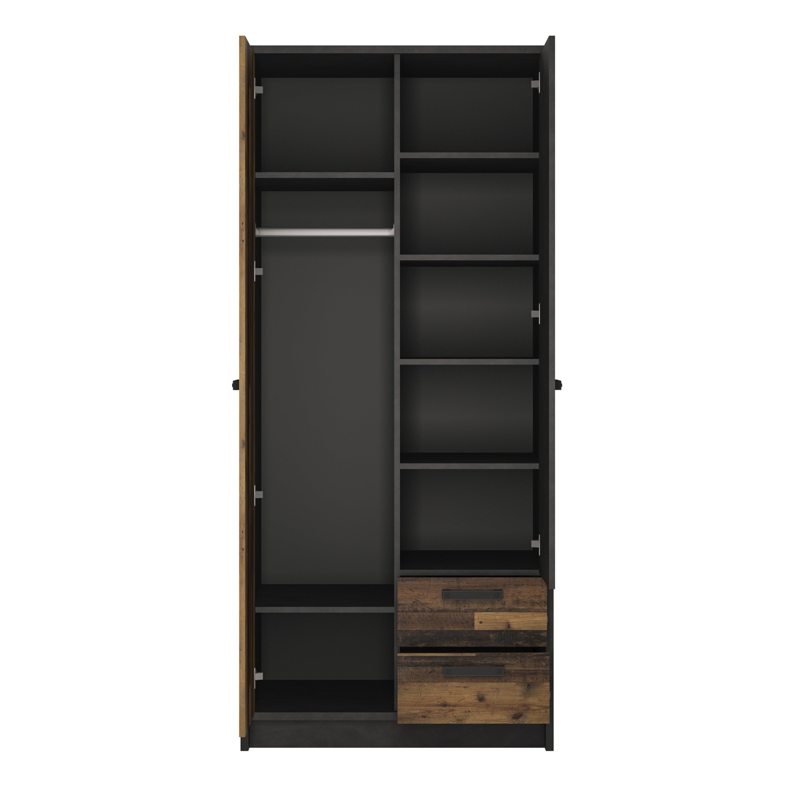 Brooklyn 2 Door Wardrobe with 2 Drawers in Walnut and Dark Matera Grey – FTG, view 2