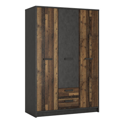 Brooklyn 3 Door Wardrobe with 2 Drawers in Walnut and Dark Matera Grey – FTG
