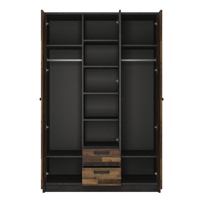 Brooklyn 3 Door Wardrobe with 2 Drawers in Walnut and Dark Matera Grey – FTG, view 2