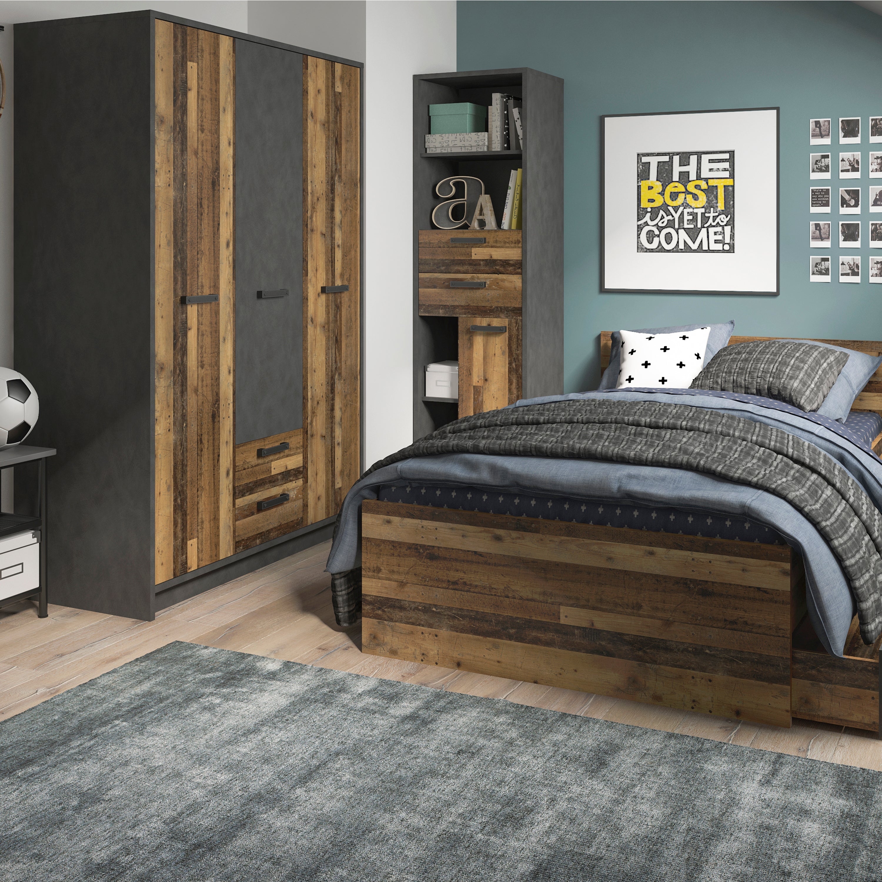 Brooklyn 3 Door Wardrobe with 2 Drawers in Walnut and Dark Matera Grey – FTG, view 3