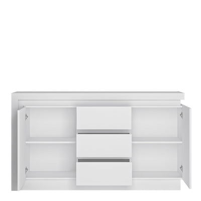 Lyon 2 Door 3 Drawer Sideboard (including LED lighting) in White and High Gloss – FTG, view 2