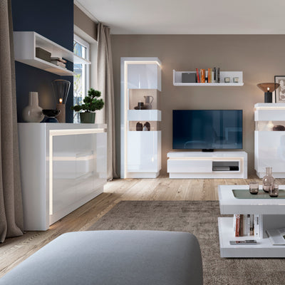 Lyon 2 Door 3 Drawer Sideboard (including LED lighting) in White and High Gloss – FTG, view 5