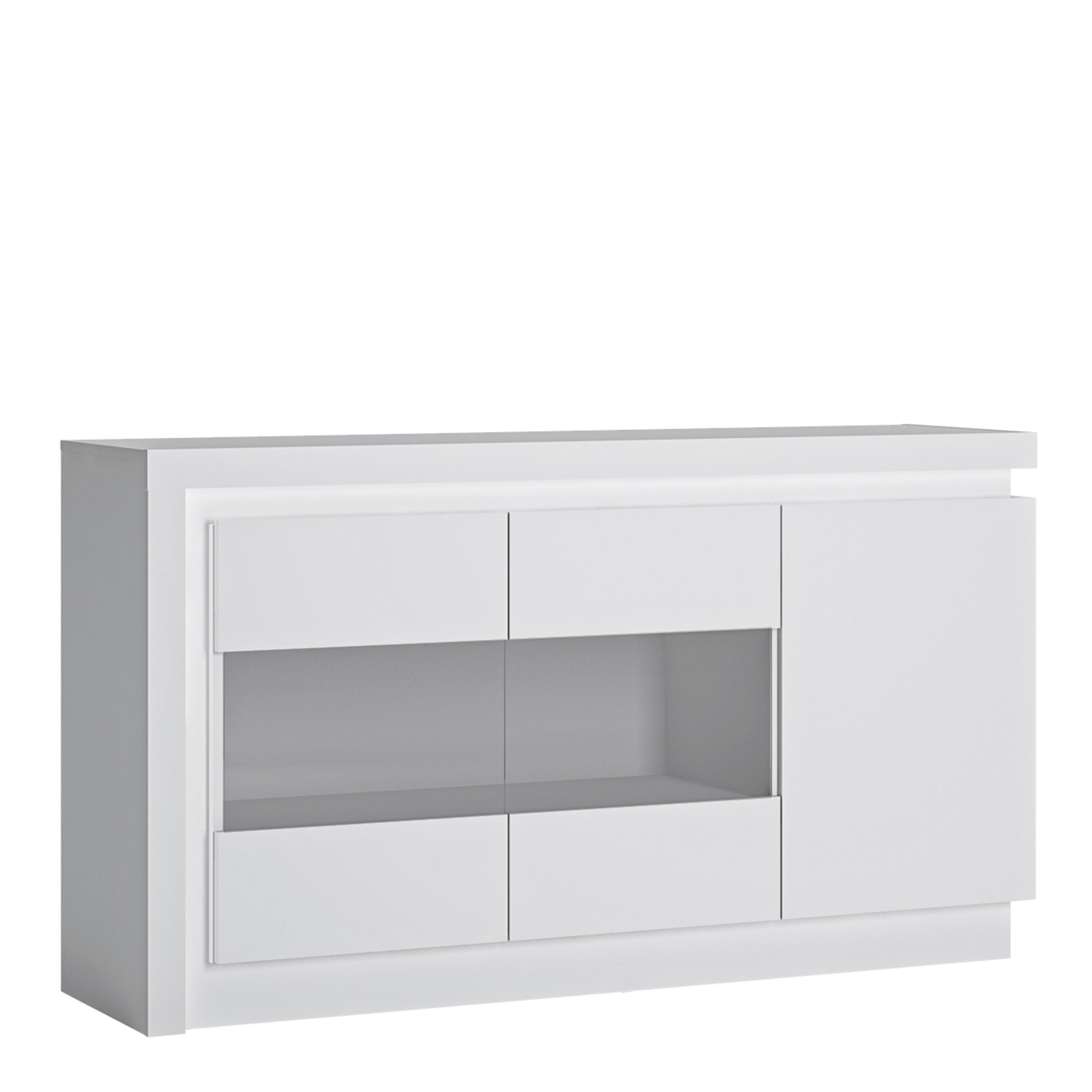 Lyon 3 Door Glazed Sideboard (including LED lighting) in White and High Gloss – FTG