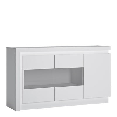 Lyon 3 Door Glazed Sideboard (including LED lighting) in White and High Gloss – FTG