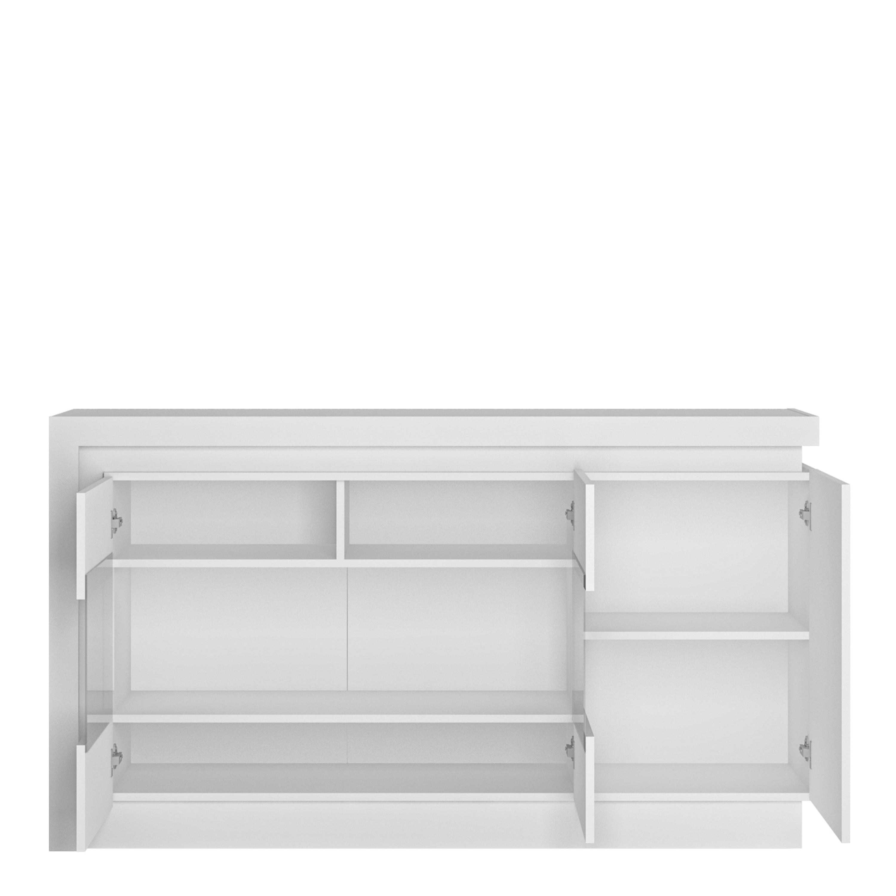 Lyon 3 Door Glazed Sideboard (including LED lighting) in White and High Gloss – FTG, view 2