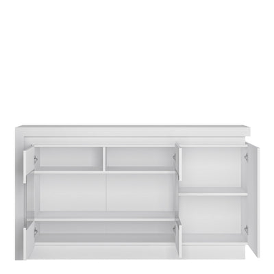 Lyon 3 Door Glazed Sideboard (including LED lighting) in White and High Gloss – FTG, view 2
