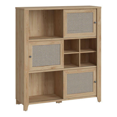 Cestino 3 Sliding Door Cabinet in Jackson Hickory Oak and Rattan Effect – FTG