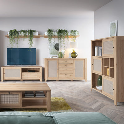 Cestino 3 Sliding Door Cabinet in Jackson Hickory Oak and Rattan Effect – FTG, view 5