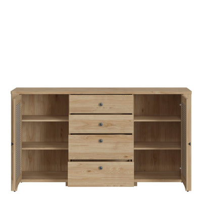 Cestino 2 Door 4 Drawer Sideboard in Jackson Hickory Oak and Rattan Effect – FTG, view 3