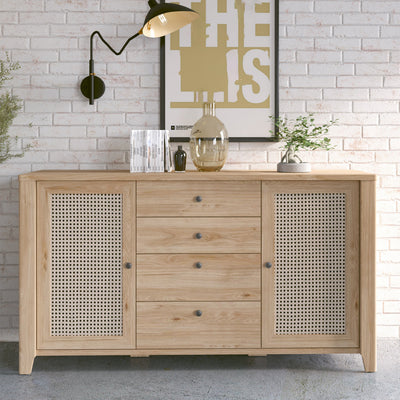Cestino 2 Door 4 Drawer Sideboard in Jackson Hickory Oak and Rattan Effect – FTG, view 4