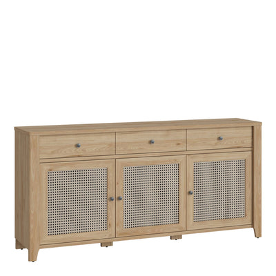 Cestino 3 Door 3 Drawer Sideboard in Jackson Hickory Oak and Rattan Effect – FTG