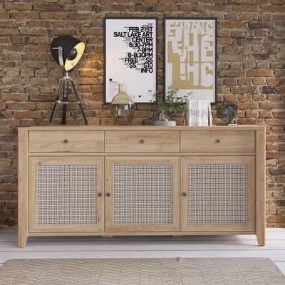 Cestino 3 Door 3 Drawer Sideboard in Jackson Hickory Oak and Rattan Effect – FTG, view 5