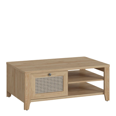 Cestino Coffee Table with 1 Drawer in Jackson Hickory Oak and Rattan Effect – FTG