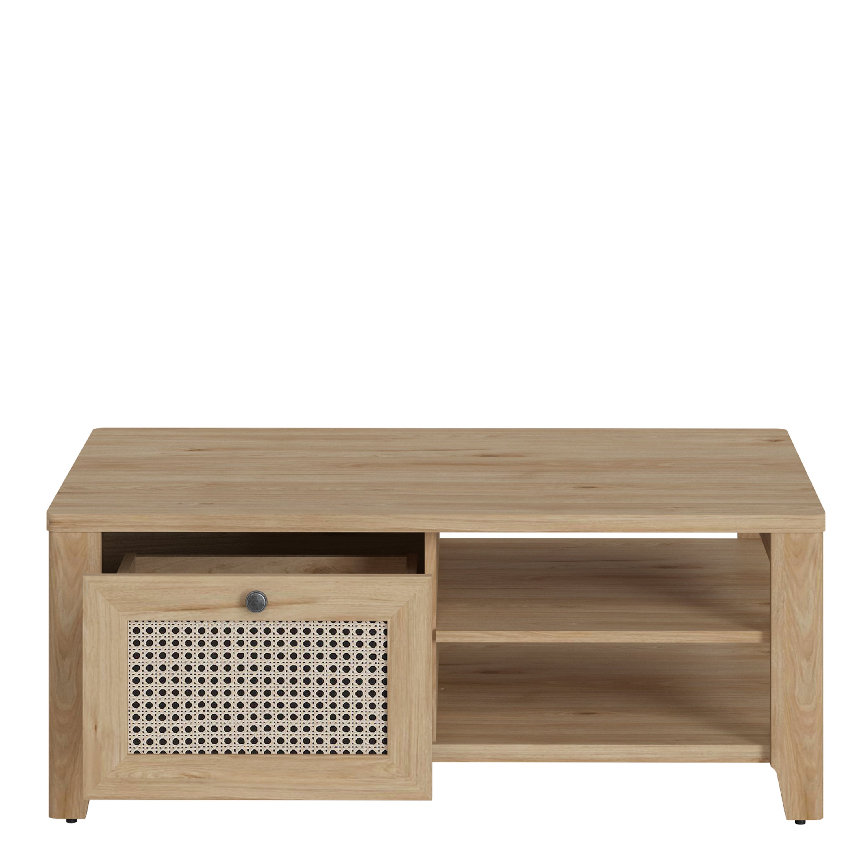 Cestino Coffee Table with 1 Drawer in Jackson Hickory Oak and Rattan Effect – FTG, view 3