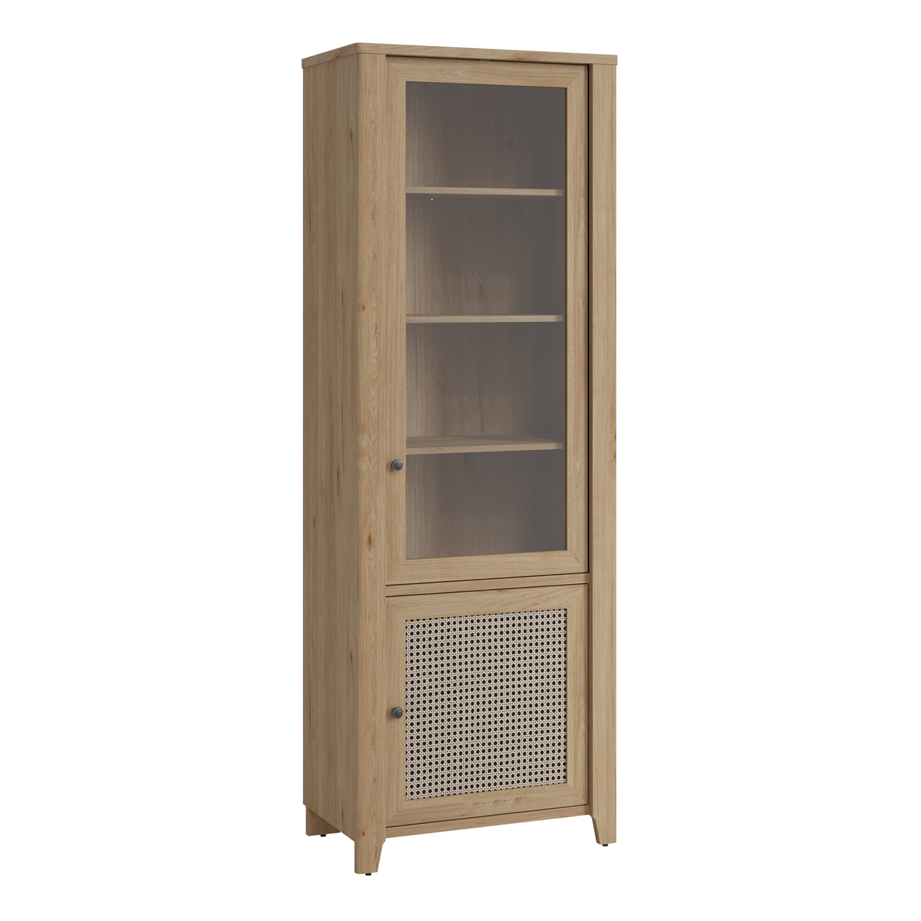 Cestino 2 Door Display Cabinet in Jackson Hickory Oak and Rattan Effect – FTG