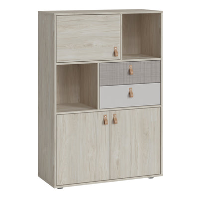 Denim 3 Door 2 Drawer Cabinet in Light Walnut, Grey Fabric Effect and Cashmere – FTG