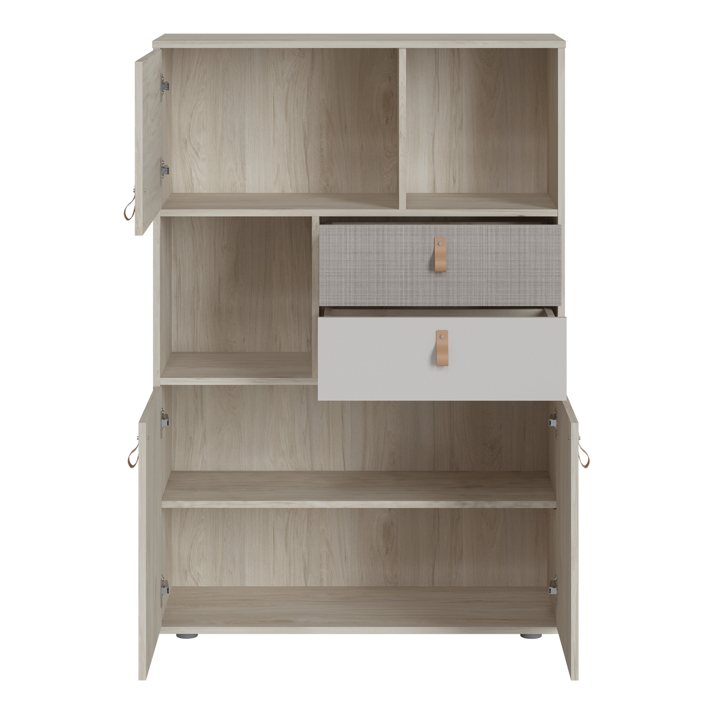 Denim 3 Door 2 Drawer Cabinet in Light Walnut, Grey Fabric Effect and Cashmere – FTG, view 2