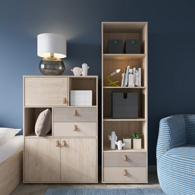 Denim 3 Door 2 Drawer Cabinet in Light Walnut, Grey Fabric Effect and Cashmere – FTG, view 4
