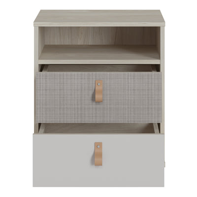 Denim 2 Drawer Bedside Cabinet in Light Walnut, Grey Fabric Effect and Cashmere – FTG, view 2