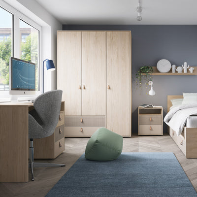 Denim 2 Drawer Bedside Cabinet in Light Walnut, Grey Fabric Effect and Cashmere – FTG, view 4