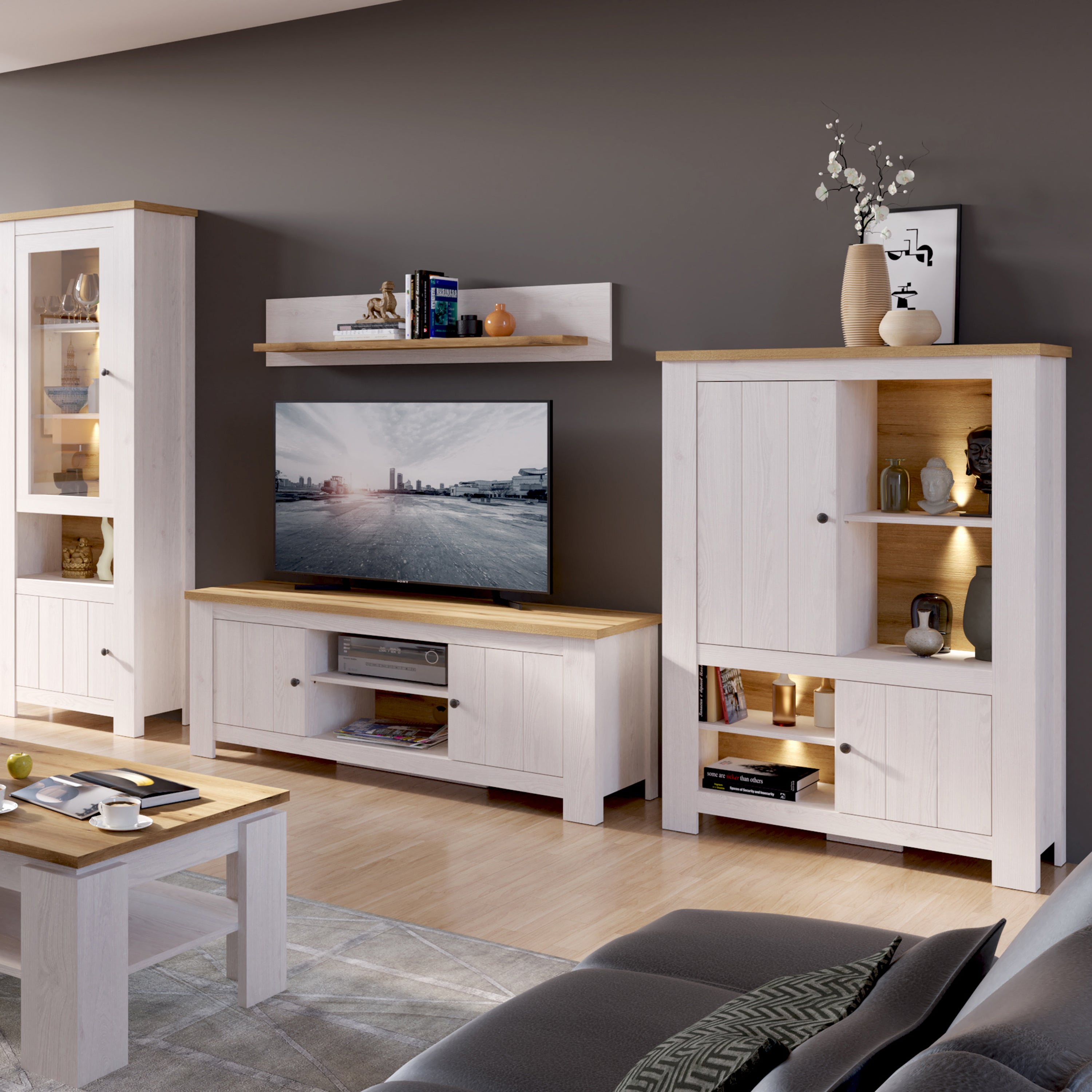 Celesto Shelf in White and Oak – FTG, view 3