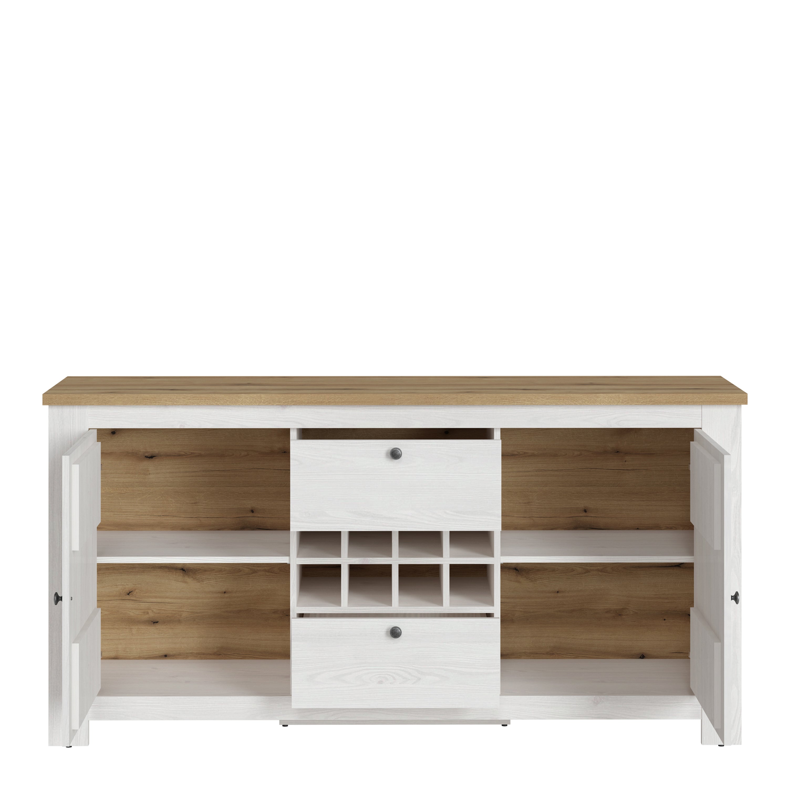 Celesto 2 Door 2 Drawer Sideboard with Wine Rack in White and Oak – FTG, view 2