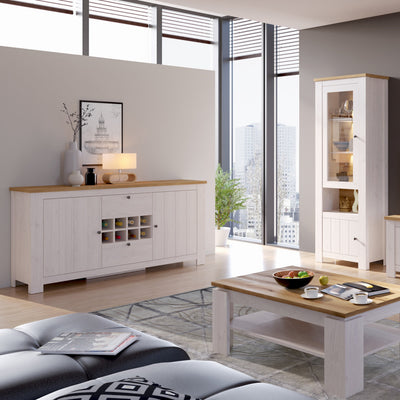 Celesto 2 Door 2 Drawer Sideboard with Wine Rack in White and Oak – FTG, view 3