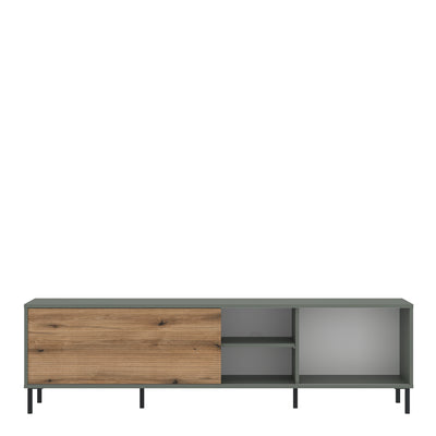Darwin TV Cabinet 1 Door 50cm High in Green/Oak – FTG, view 2