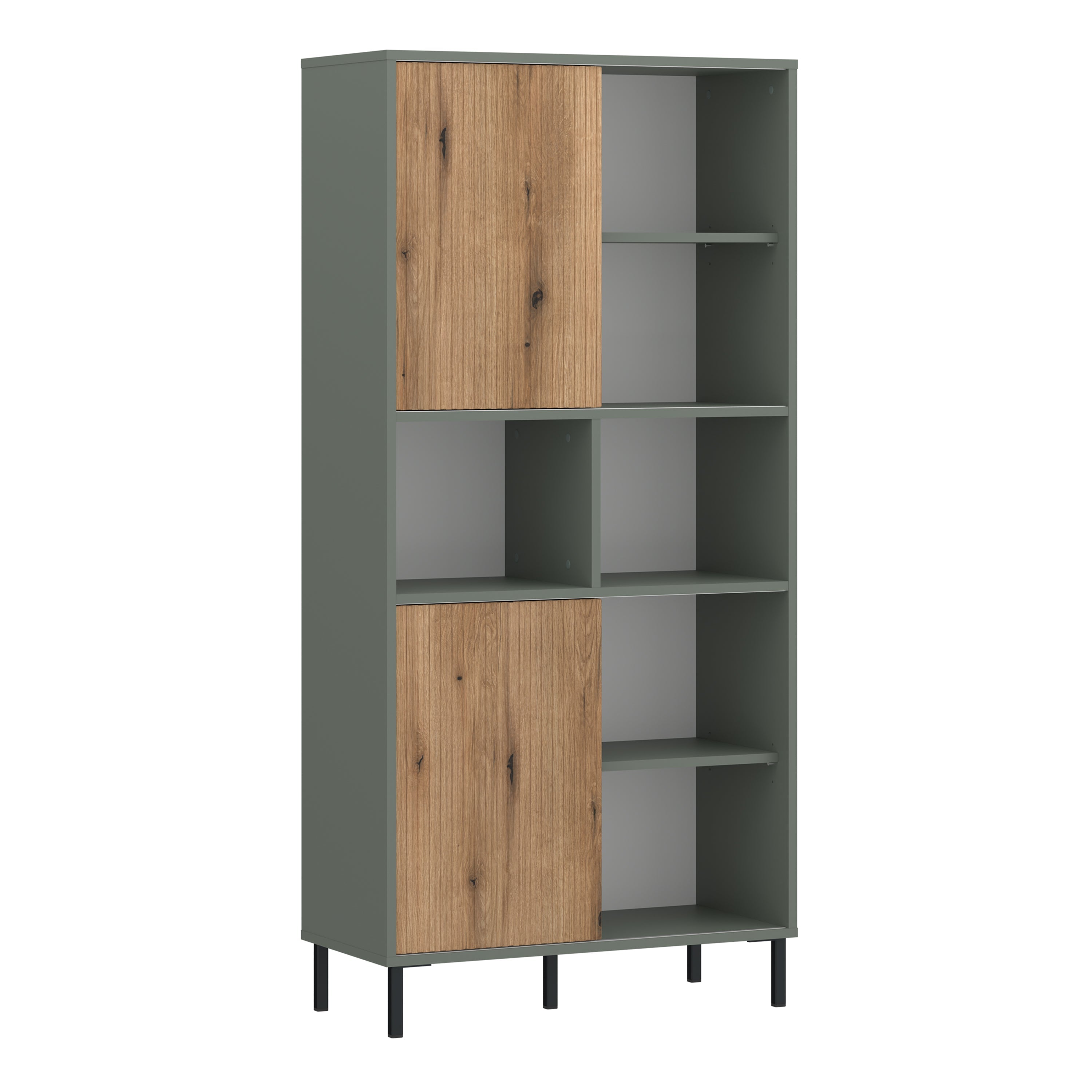 Darwin Bookcase 2 Door in Green/Oak – FTG