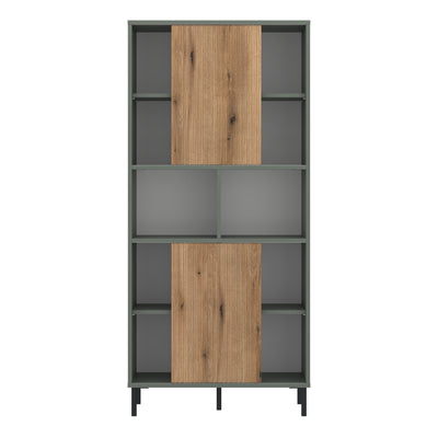 Darwin Bookcase 2 Door in Green/Oak – FTG, view 2