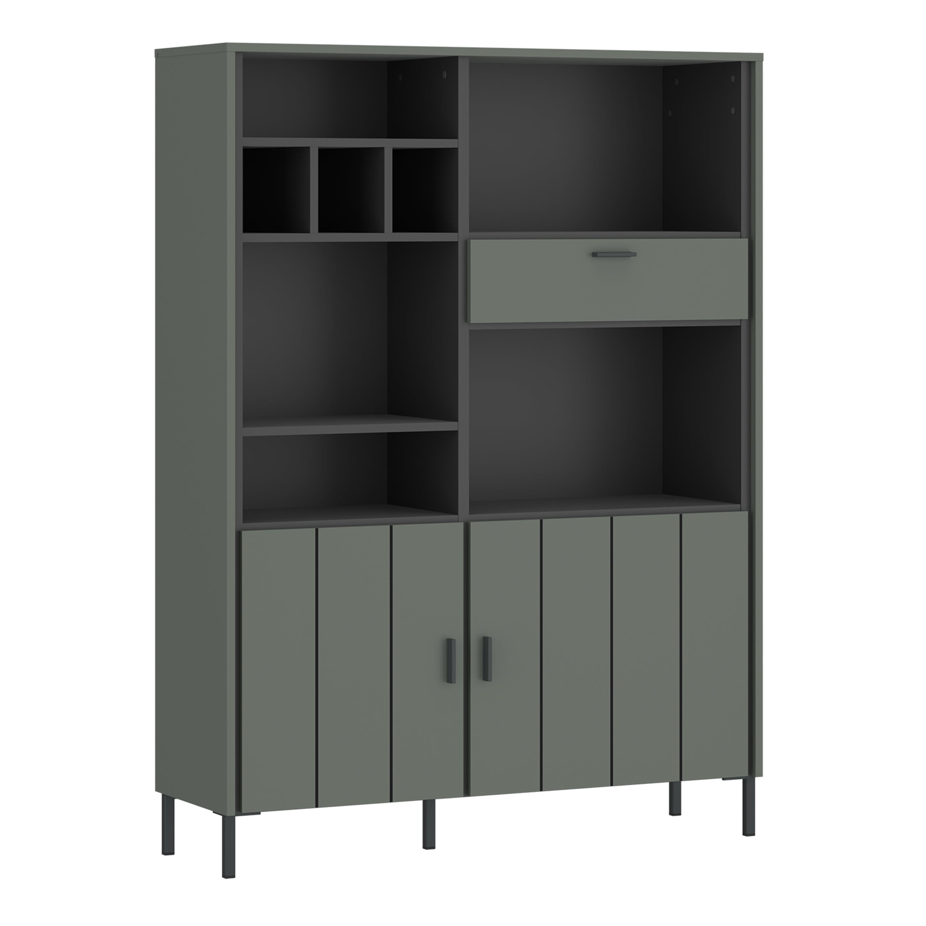 Arundel Bookcase 2 Door 1 Drawer in Green/Grey – FTG