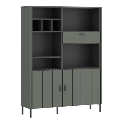Arundel Bookcase 2 Door 1 Drawer in Green/Grey – FTG