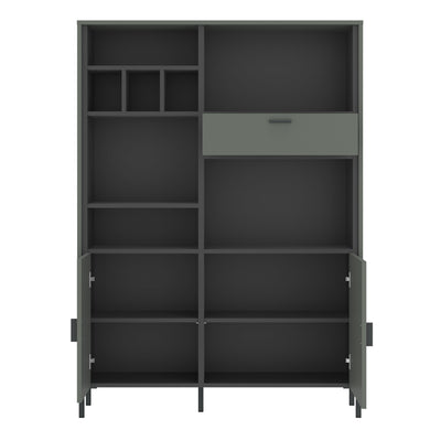 Arundel Bookcase 2 Door 1 Drawer in Green/Grey – FTG, view 2