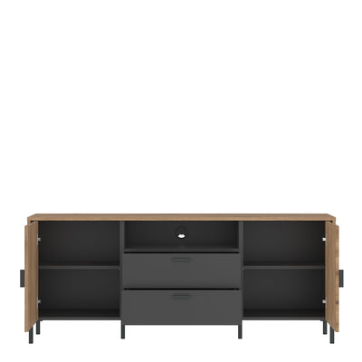Arundel TV Cabinet 2 Door 2 Drawer 158cm Wide in Oak/Grey – FTG, view 2