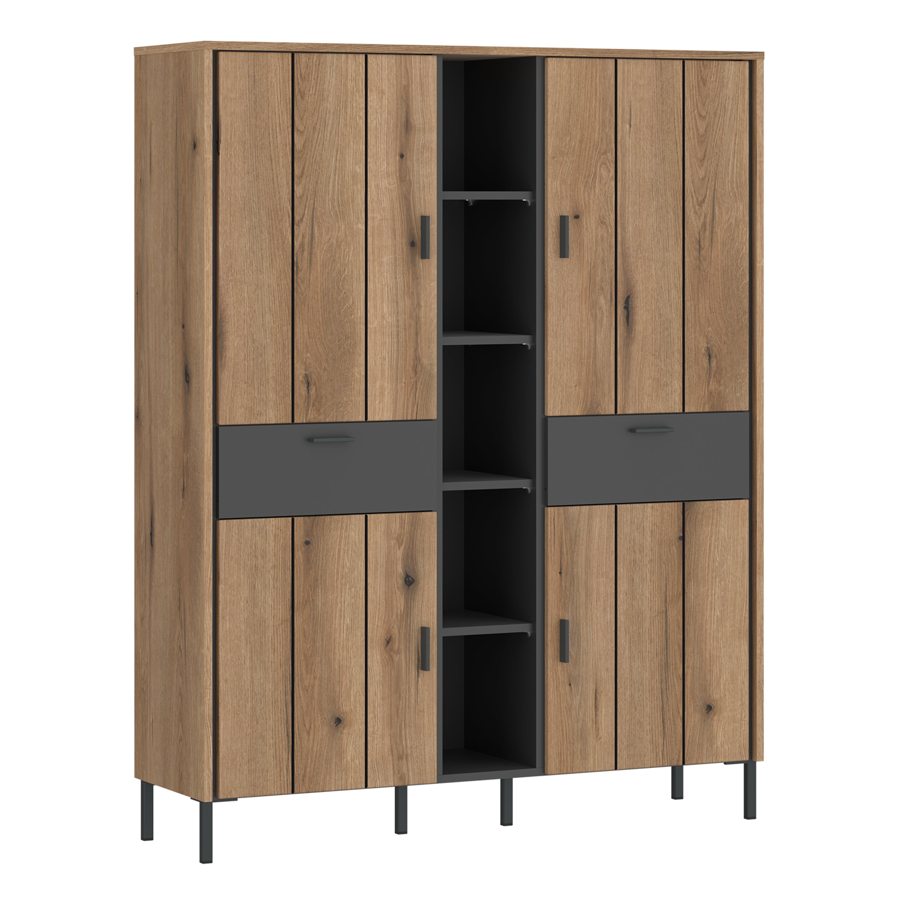 Arundel Wardrobe 4 Door 2 Drawer in Oak/Grey – FTG
