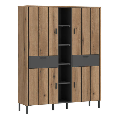Arundel Wardrobe 4 Door 2 Drawer in Oak/Grey – FTG