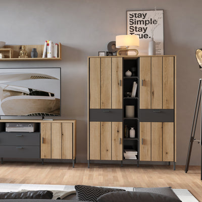 Arundel Wardrobe 4 Door 2 Drawer in Oak/Grey – FTG, view 4