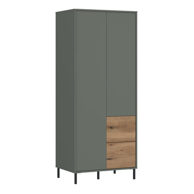 Darwin Wardrobe 2 Door 2 Drawer in Green/Oak – FTG