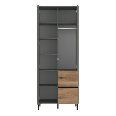 Darwin Wardrobe 2 Door 2 Drawer in Green/Oak – FTG, view 2