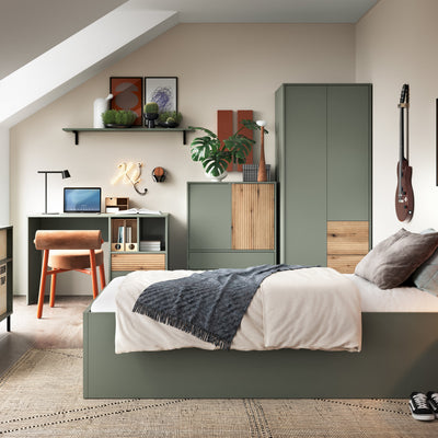 Darwin Wardrobe 2 Door 2 Drawer in Green/Oak – FTG, view 4