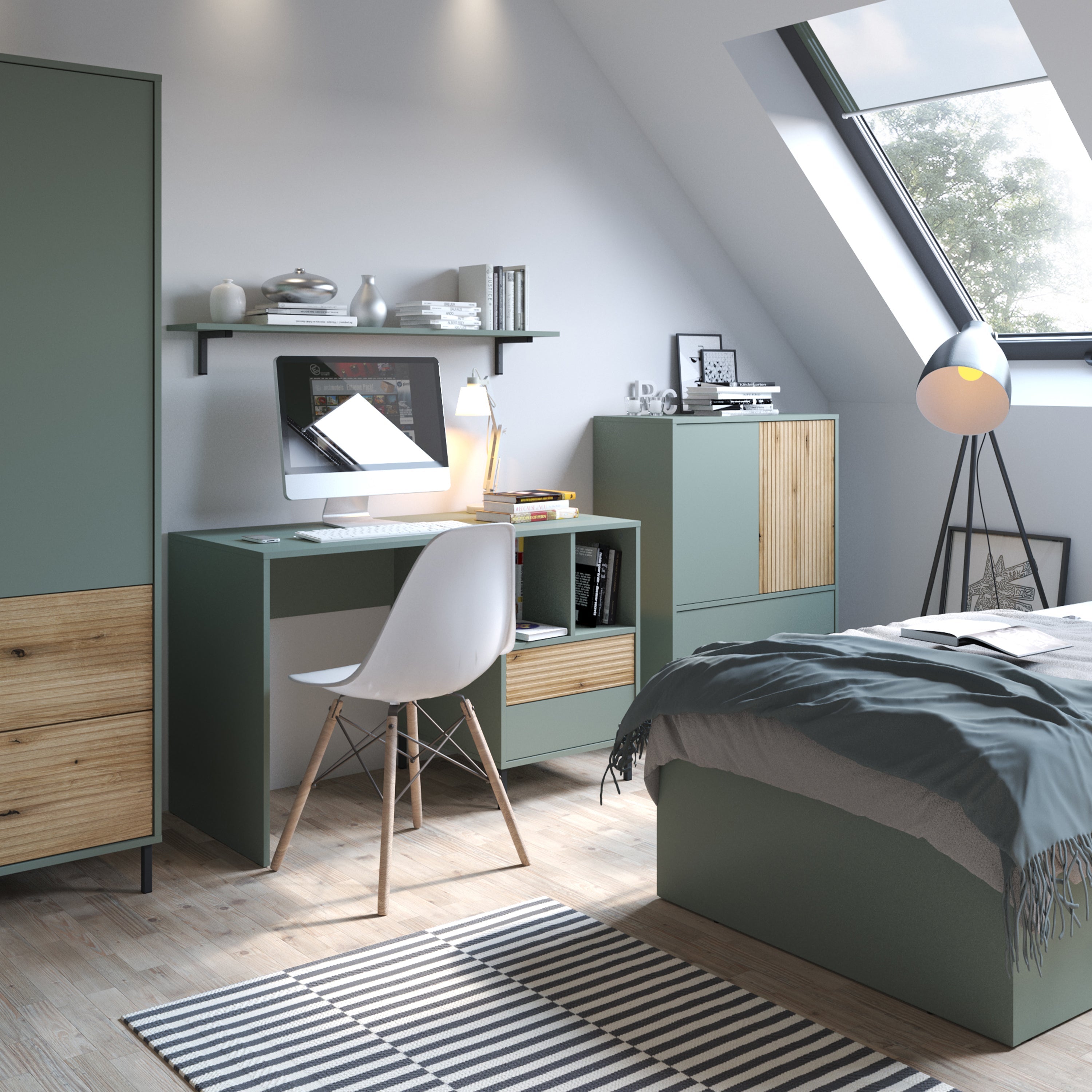 Darwin Sideboard 2 Door 2 Drawer in Green/Oak – FTG, view 4