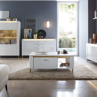 Lazio Coffee Table 1 Drawer in Alpine White/White Gloss – FTG, view 3