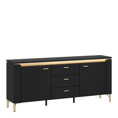 Genoa TV Cabinet 2 Door 3 Drawer 155cm Wide in Black Matt/Gold – FTG