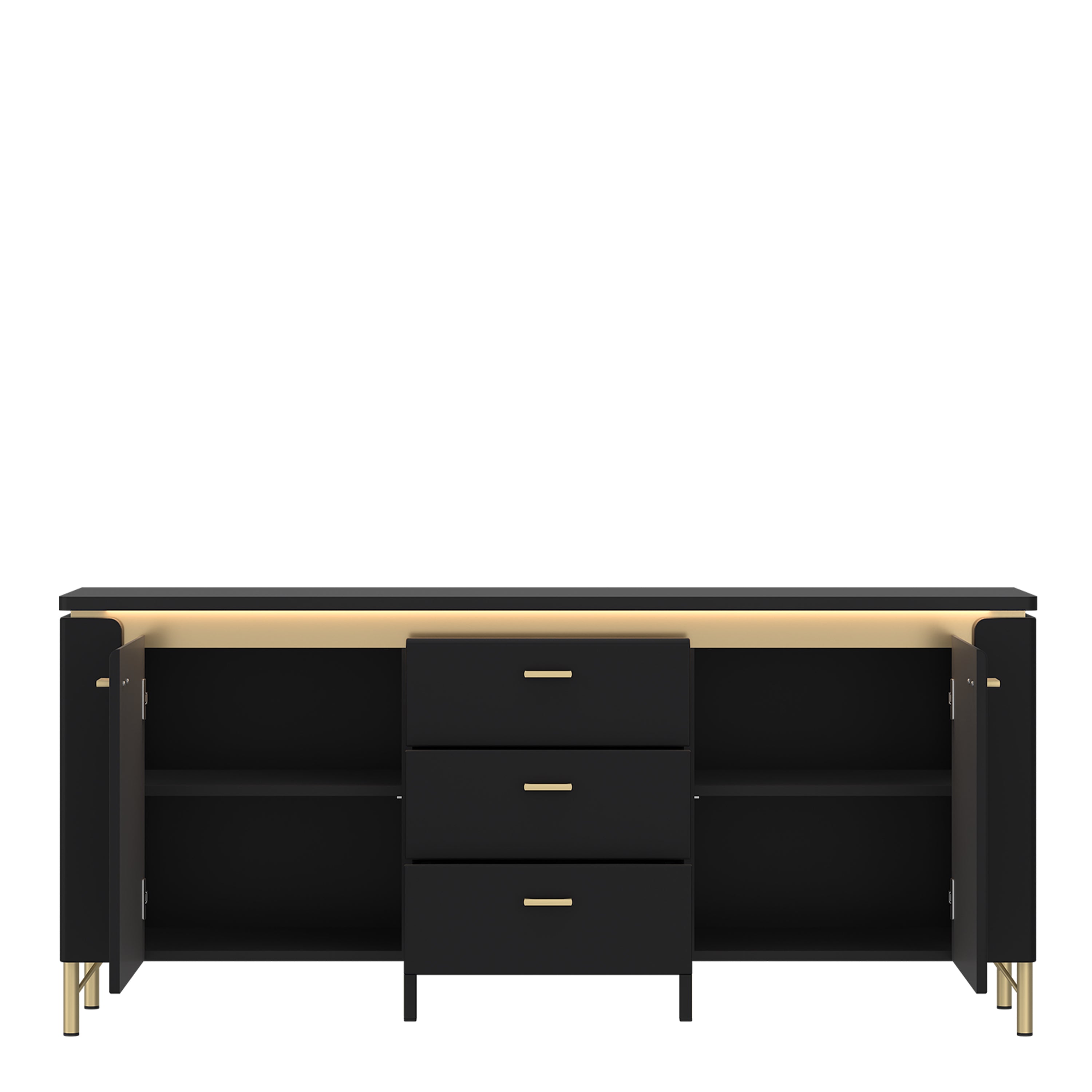 Genoa TV Cabinet 2 Door 3 Drawer 155cm Wide in Black Matt/Gold – FTG, view 2
