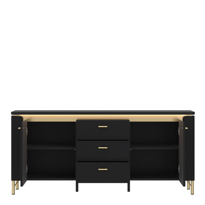 Genoa TV Cabinet 2 Door 3 Drawer 155cm Wide in Black Matt/Gold – FTG, view 2