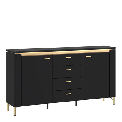 Genoa Sideboard 2 Door 4 Drawer in Black Matt/Gold – FTG